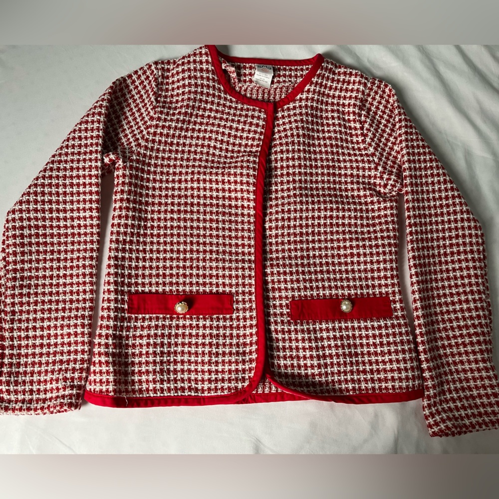 Mia Belle Girls Red Tweed Blazer sz10/12 Holiday Christmas